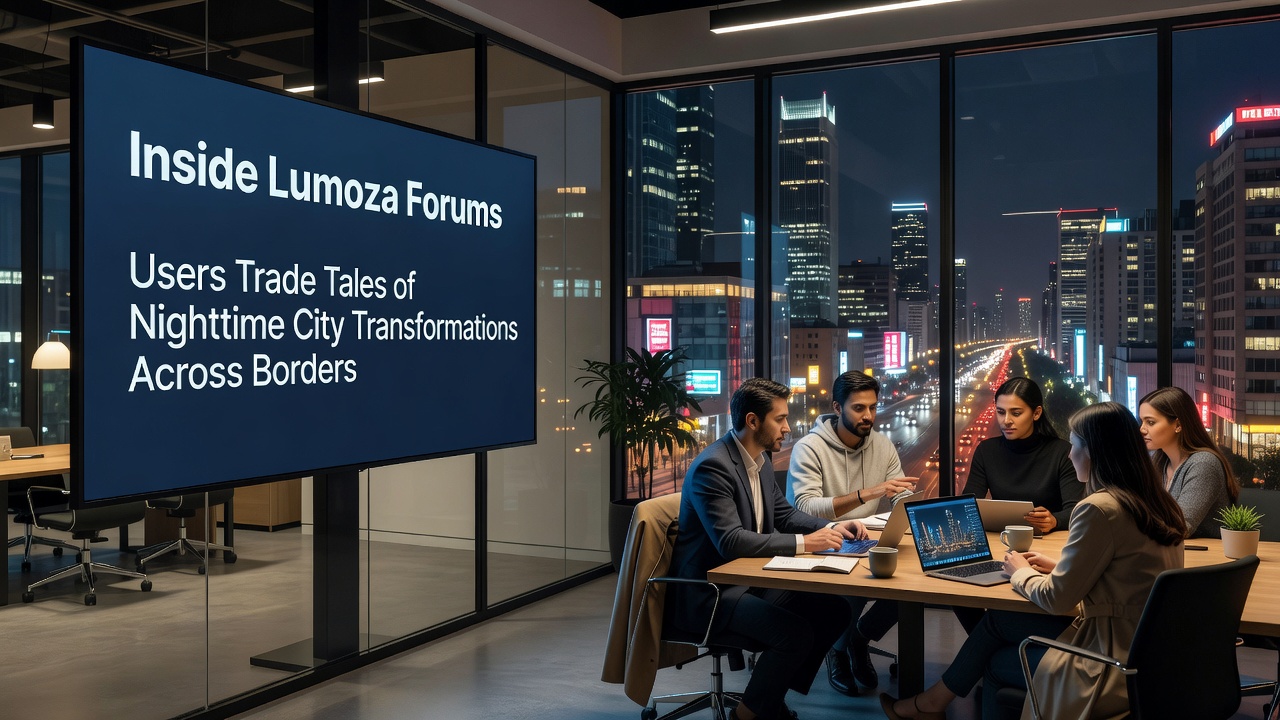 Nighttime city street with modern smart lighting installations discussed in forum threads